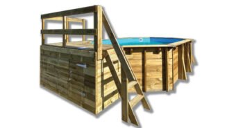 Piscine bois octogonale allongée 6,20 × 3,95 × H 1,36 m