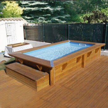 Piscine bois rectangulaire 3,50 × 2,00 × H 0,71 m – kit & filtration à cartouche