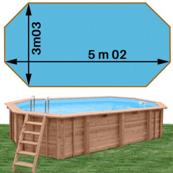 Piscine bois octogonale allongée 7,55 × 4,56 × H 1,46 m