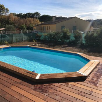 Piscine bois octogonale allongée 4,90 × 3,00 × H 1,20 m