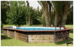 Piscine bois octogonale allongée 8,90 × 4,20 × H 1,29 m