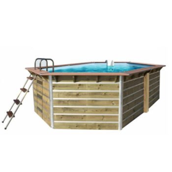 Piscine bois octogonale allongée 5,10 × 3,20 × H 1,29 m