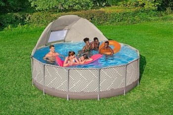 Piscine tubulaire ronde 3,96 × H 1,07 m avec auvent