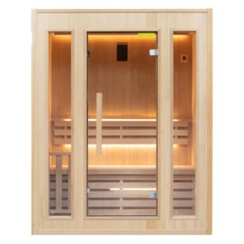 Sauna vapeur intérieur 3 places – cabine en bois d’épicéa avec poêle électrique 3,5 kW