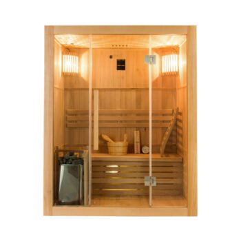 Sauna vapeur intérieur 3 places – cabine en épicéa massif avec poêle électrique et accessoires