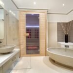 Sauna infrarouge intérieur 2 places –  & chromothérapie LED et audio intégré