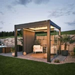 Pergola alu moderne avec lamelles orientables, extérieure modulable