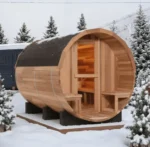 Sauna tonneau extérieur 6 places – cèdre & porche et vitrage