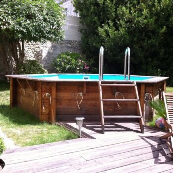 Piscine hors‑sol bois hexagonale 4,10 × H 1,20 m
